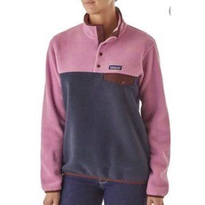 Patagonia Synchilla Womans snap t pullover sweater purple/pink and navy size s